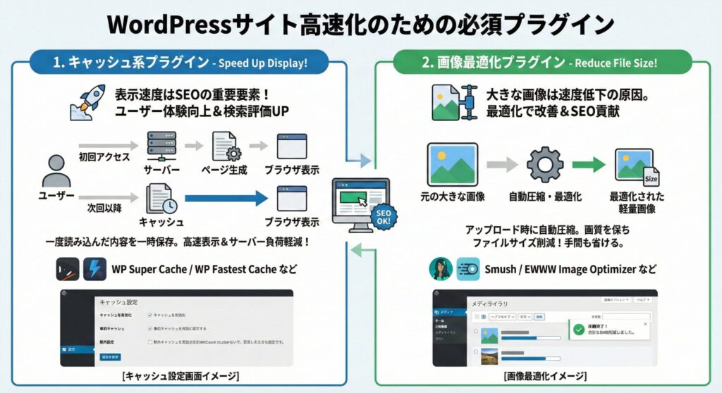 キャッシュ系プラグイン、画像最適化プラグイン