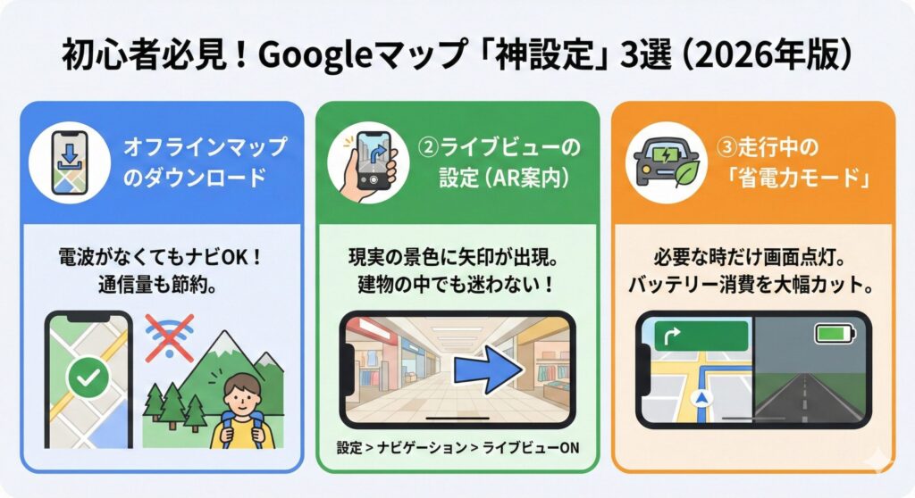 Googleマップ、必ず設定３つ