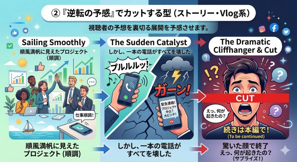 「逆転の予感」でカットする型(ストーリー・Vlog系)
