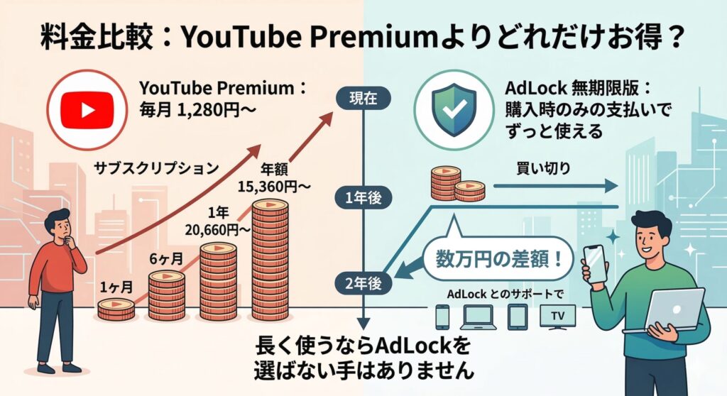 料金比較：YouTube Premiumよりどれだけお得？