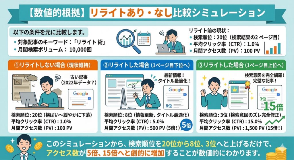 数値的根拠】リライトあり・なし比較シミュレーション