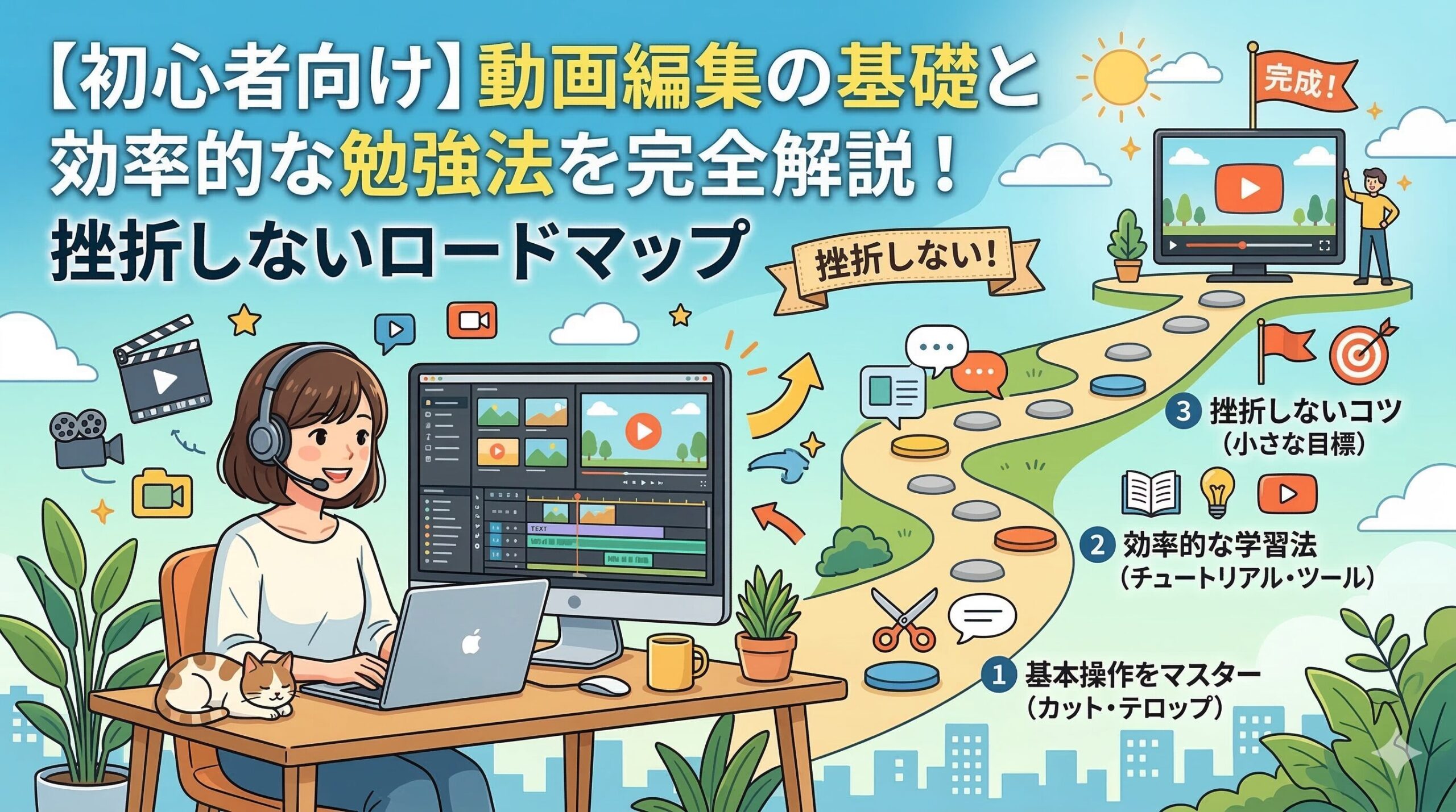 【初心者向け】動画編集の基礎と効率的な勉強法を完全解説！挫折しないロードマップ