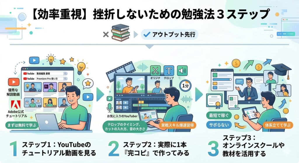 体系立てて学べるスクールを検討しましょう。