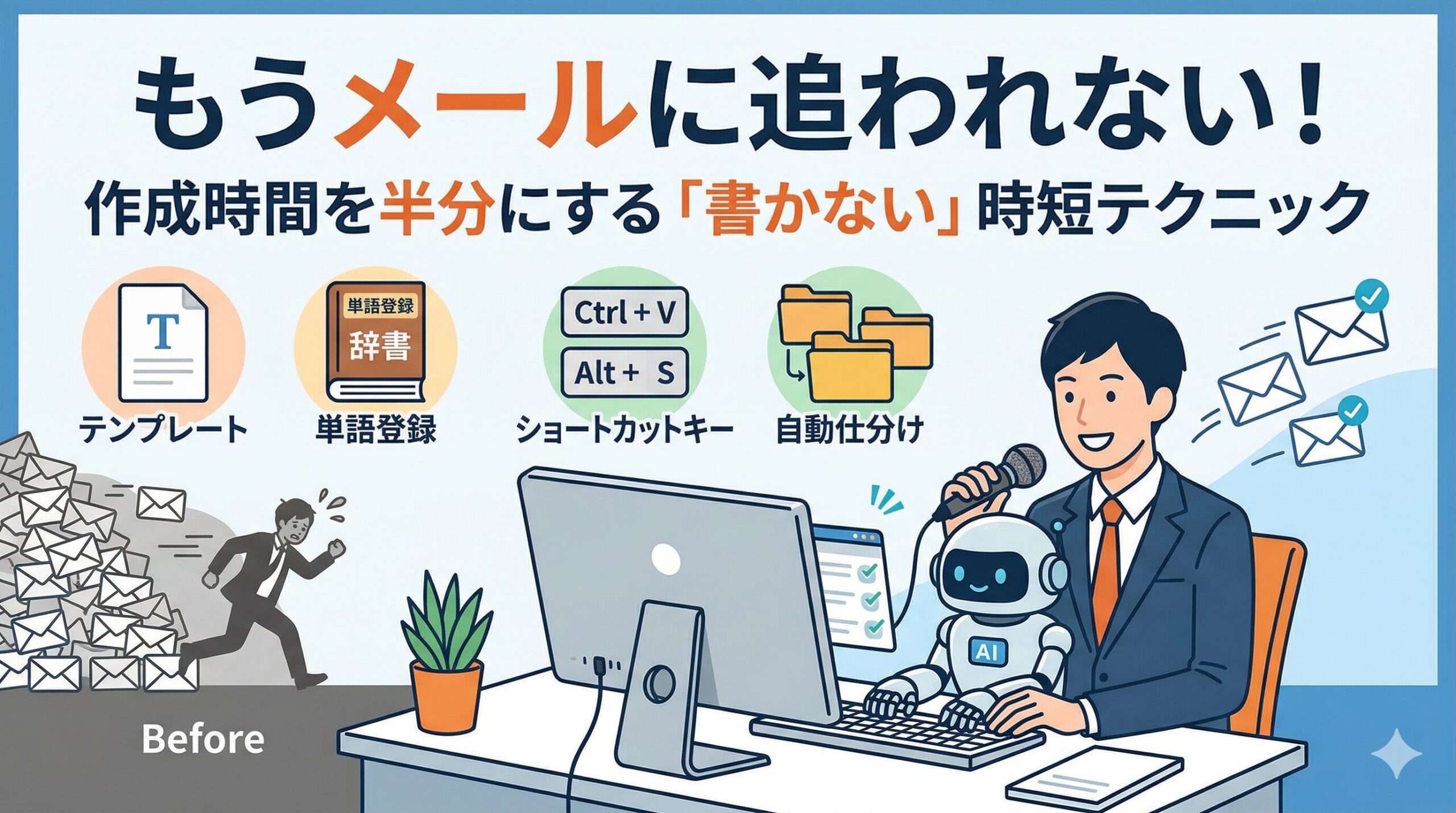 もうメールに追われない！作成時間を半分にする「書かない」時短テクニック
