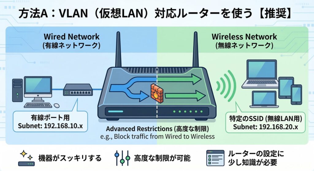 VLAN（仮想LAN）対応ルーターを使う【推奨】