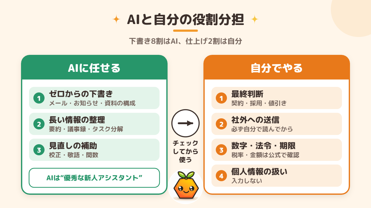 AIに任せる仕事と自分でやる仕事の役割分担の図